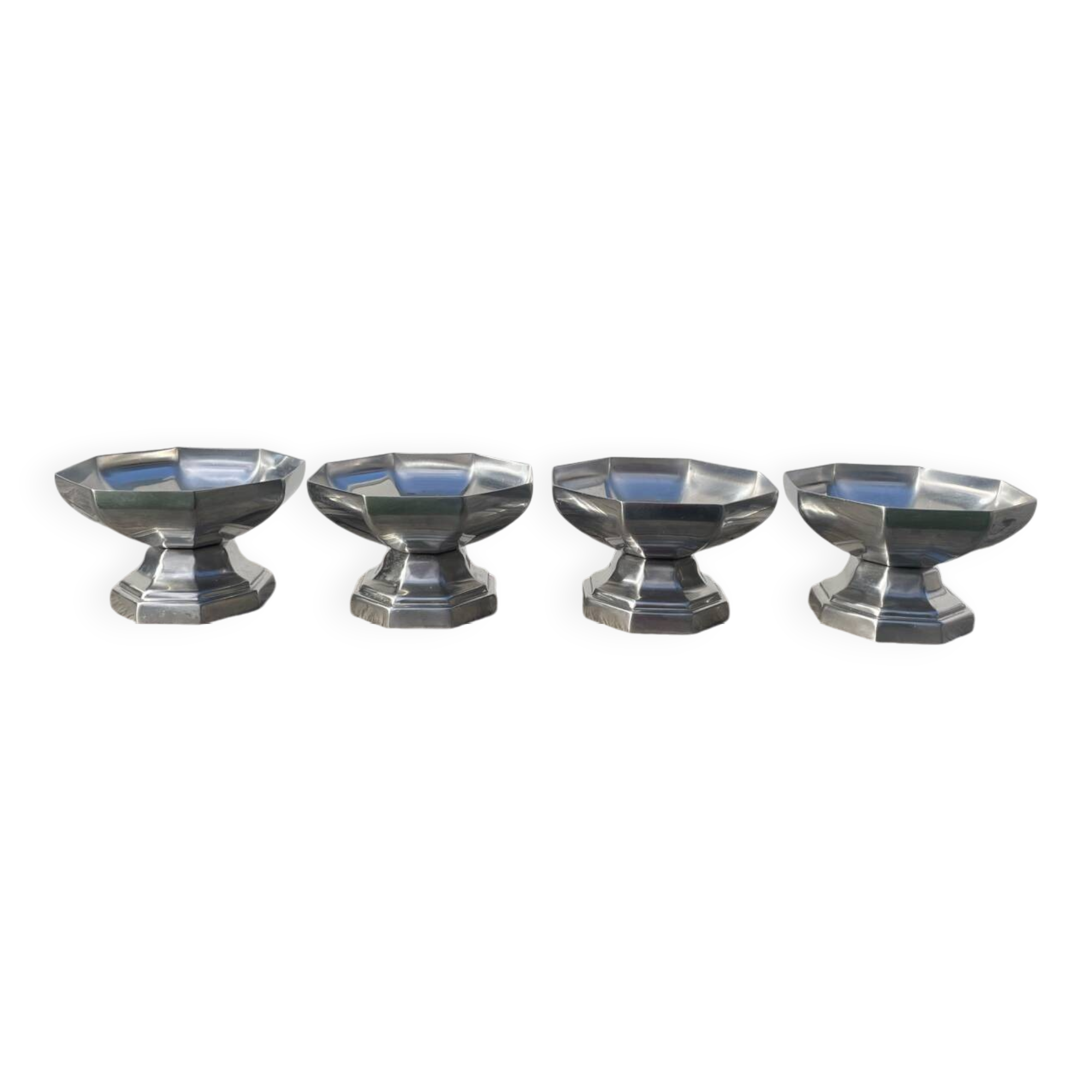 4 stainless steel cups 1970 signed Couzon