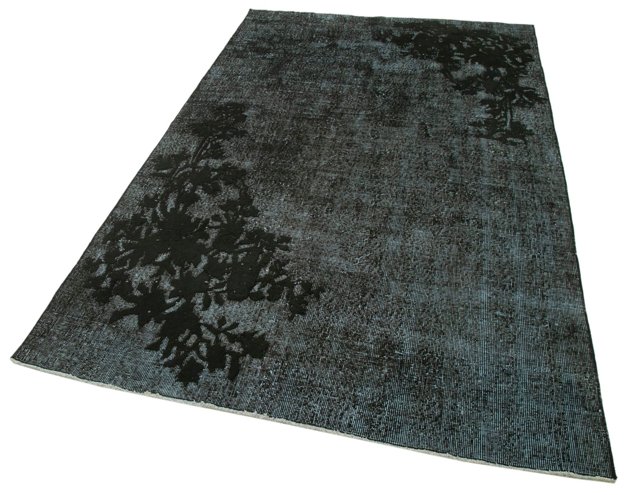 Hand-Knotted Hi-Low Pile Oriental 1980s 144 cm x 245 cm Black Carpet