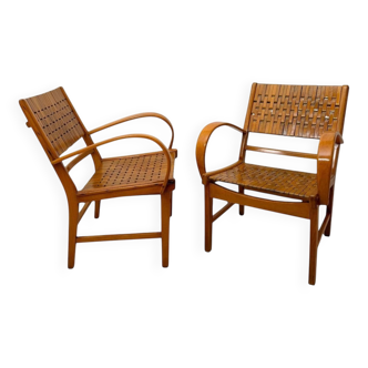 Gelenka Armchairs in Solid Beech Wood, Germany, 1950, Set of 2