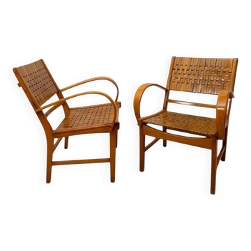 Gelenka Armchairs in Solid Beech Wood, Germany, 1950, Set of 2
