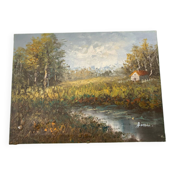 Tableau, huile sur toile - paysage impressionniste au couteau