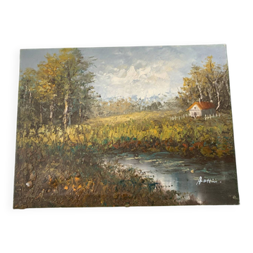Tableau, oil on canvas - impressionist landscape with a knife
