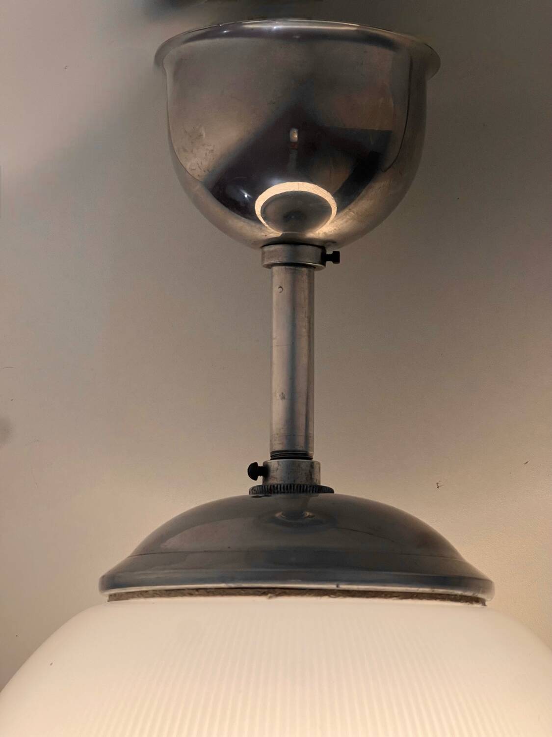 Pair of Holophane industrial design ball pendant lights