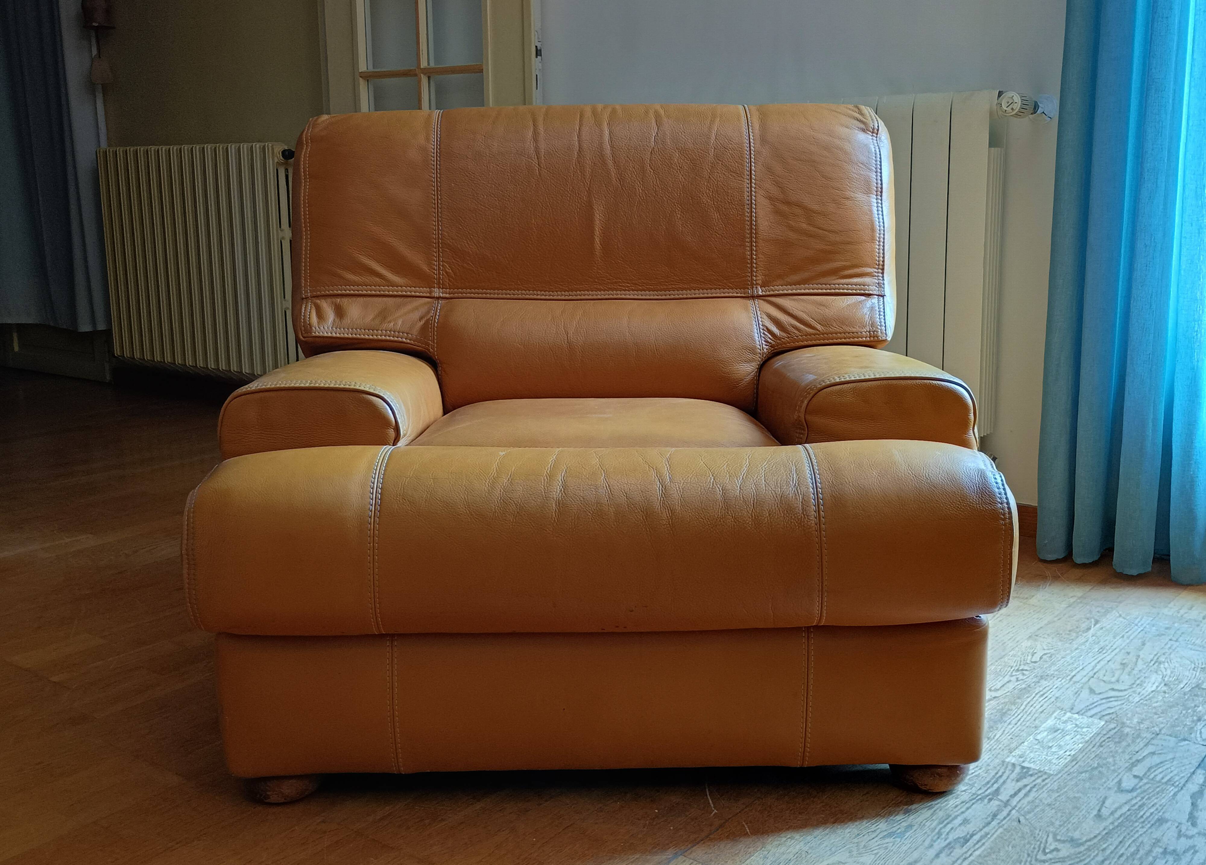 Camel leather armchair MARWAY