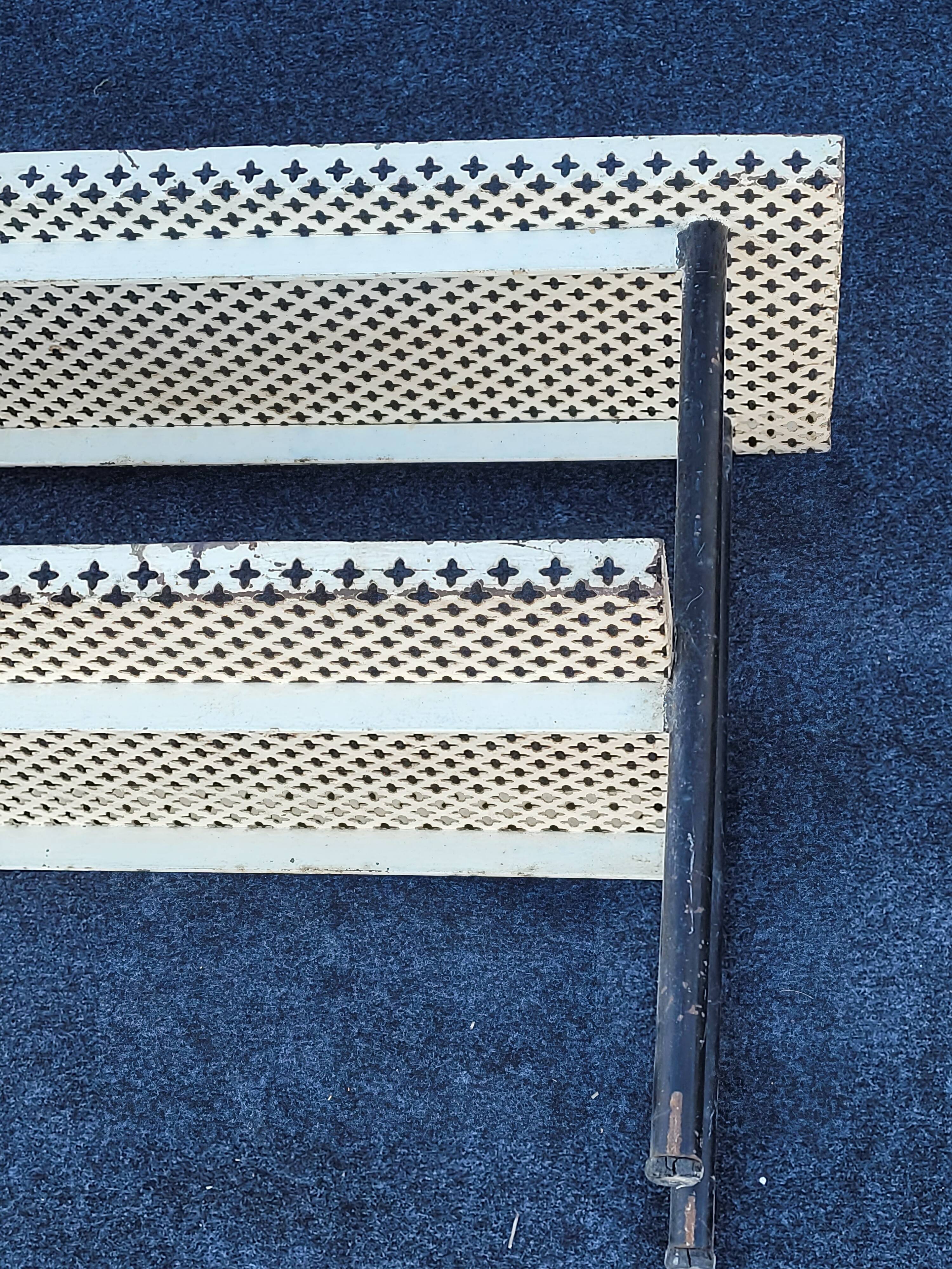 Vintage perforated metal craft display shelf