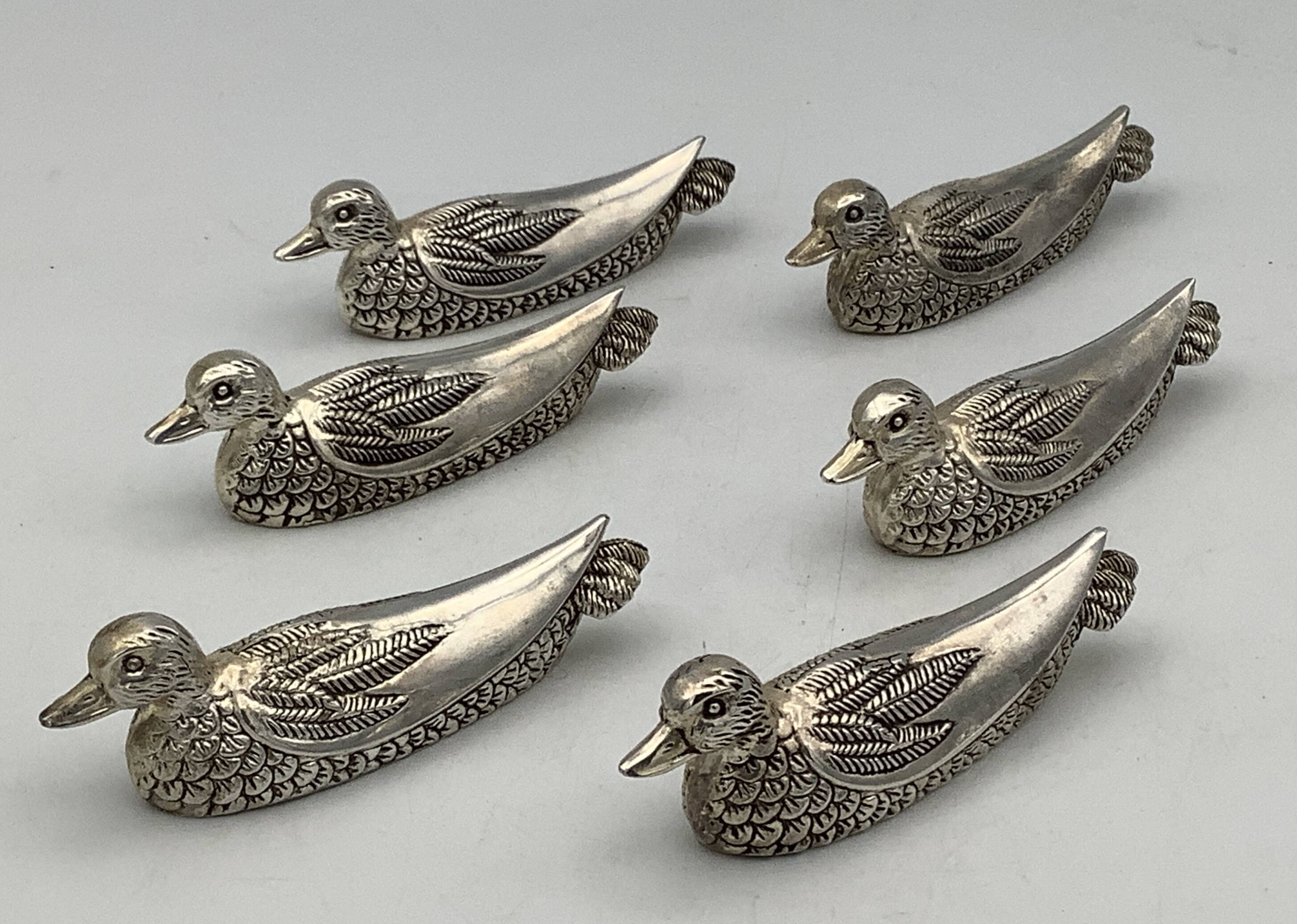 Set of 6 Vintage Duck-Shaped Silver-Plated Knife Rests SILEA