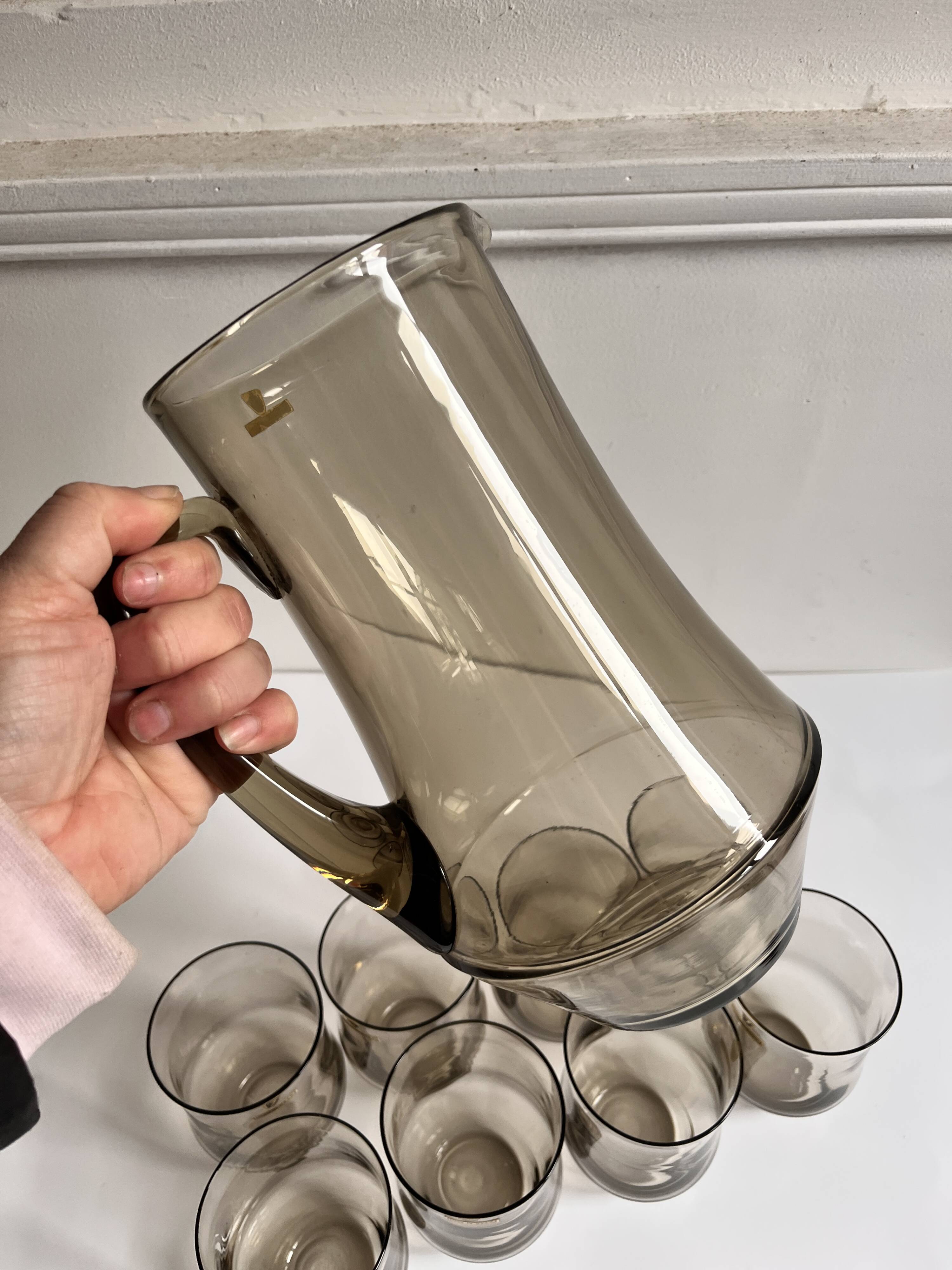 Carafe et verres fumé vintage 1970