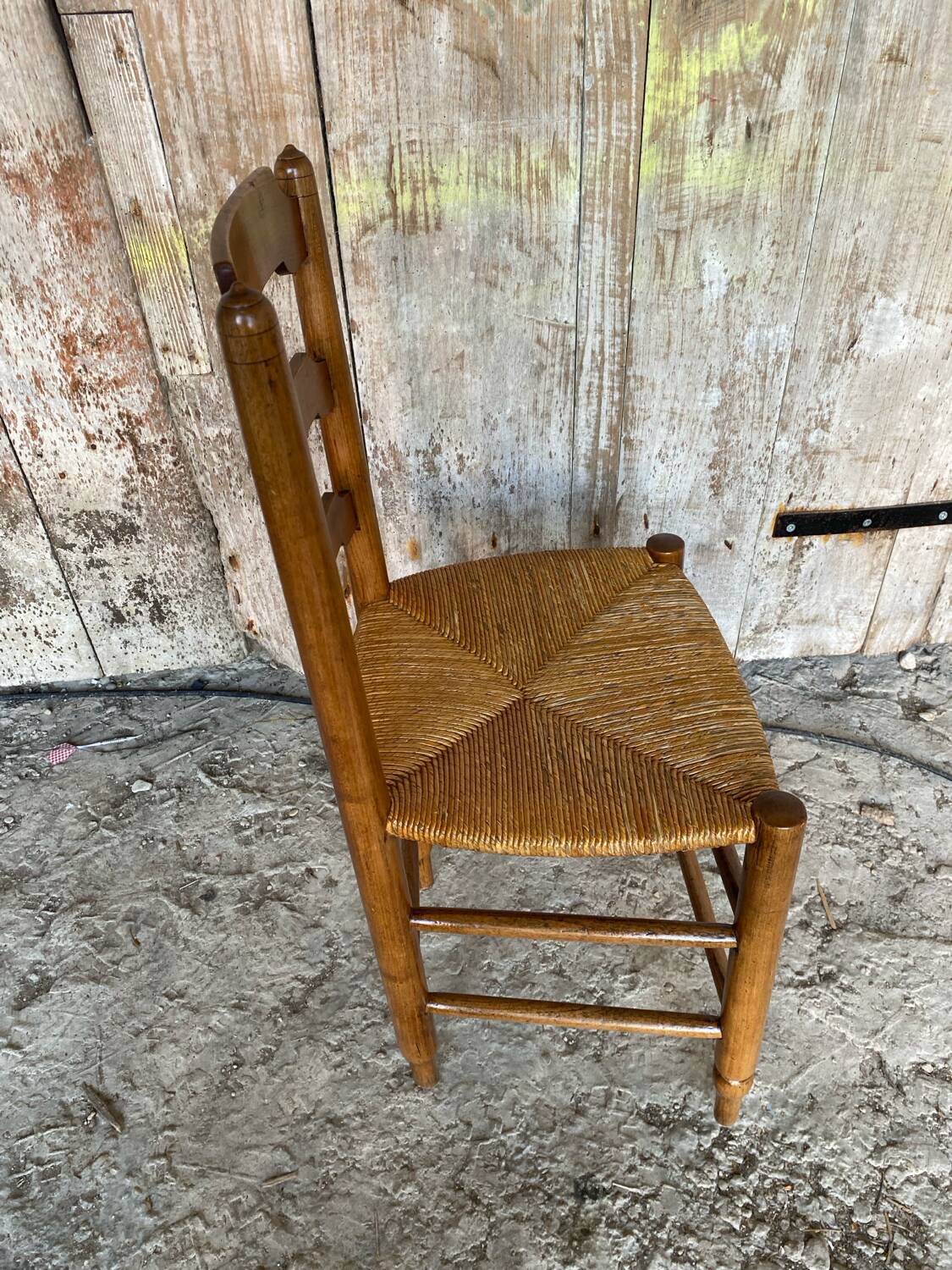 Antique Turned Wood Chair + Woven Straw Seat #D822