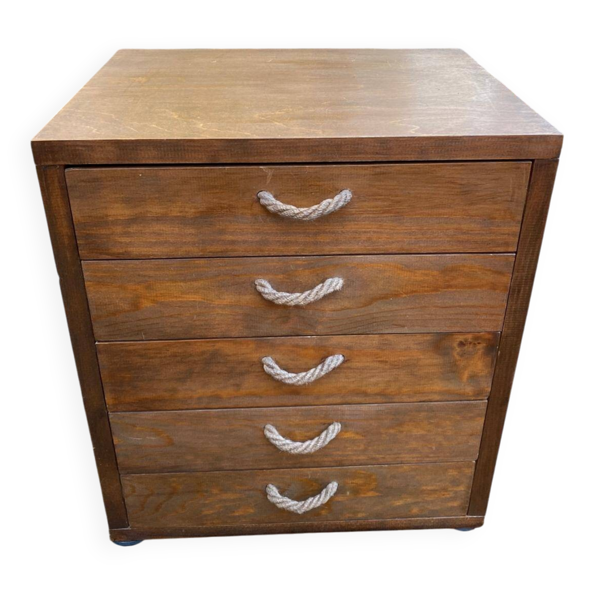 Scandinavian 5-drawer chest in solid pine with rope