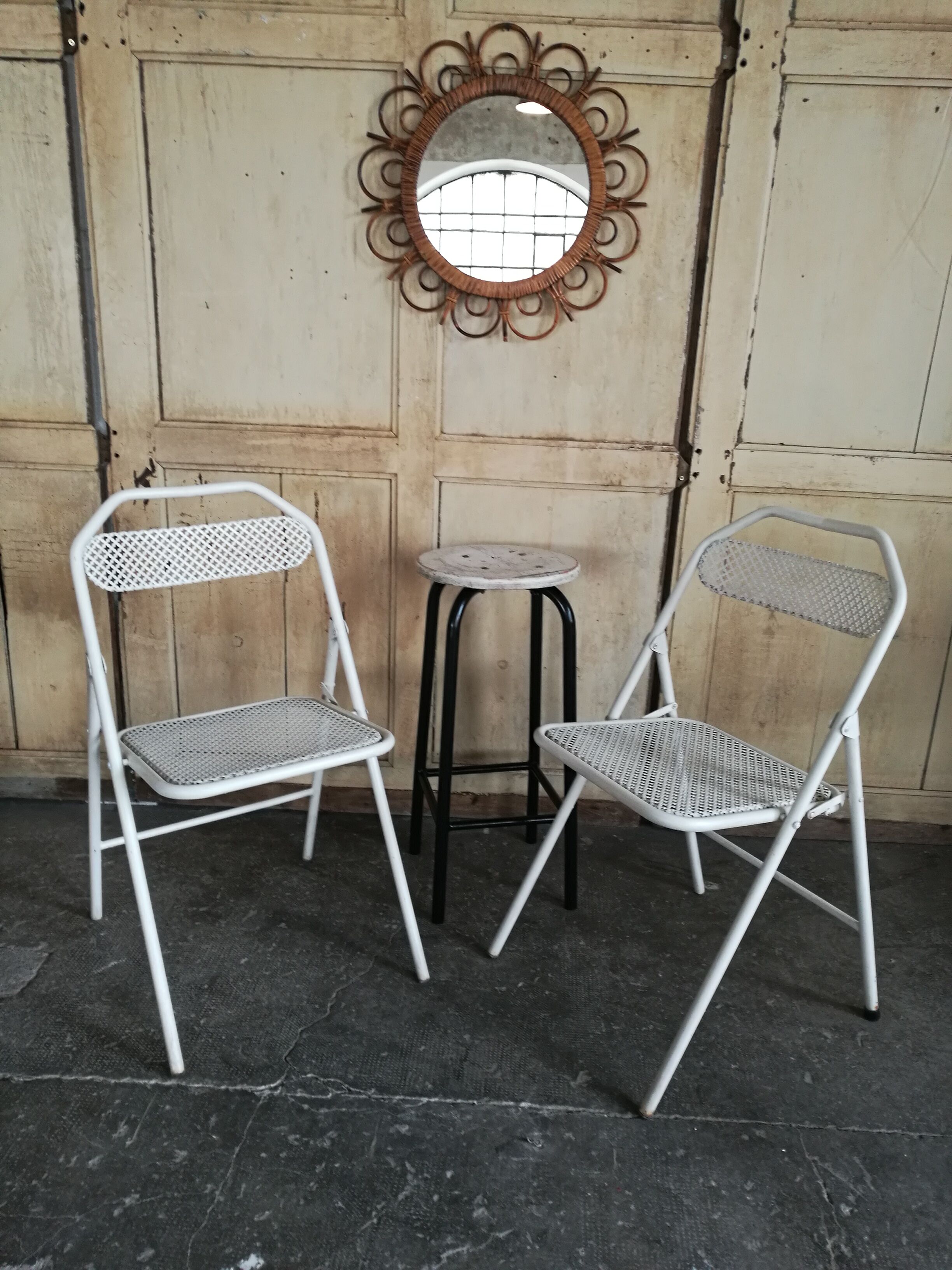 Miroir soleil en rotin vintage 57cm