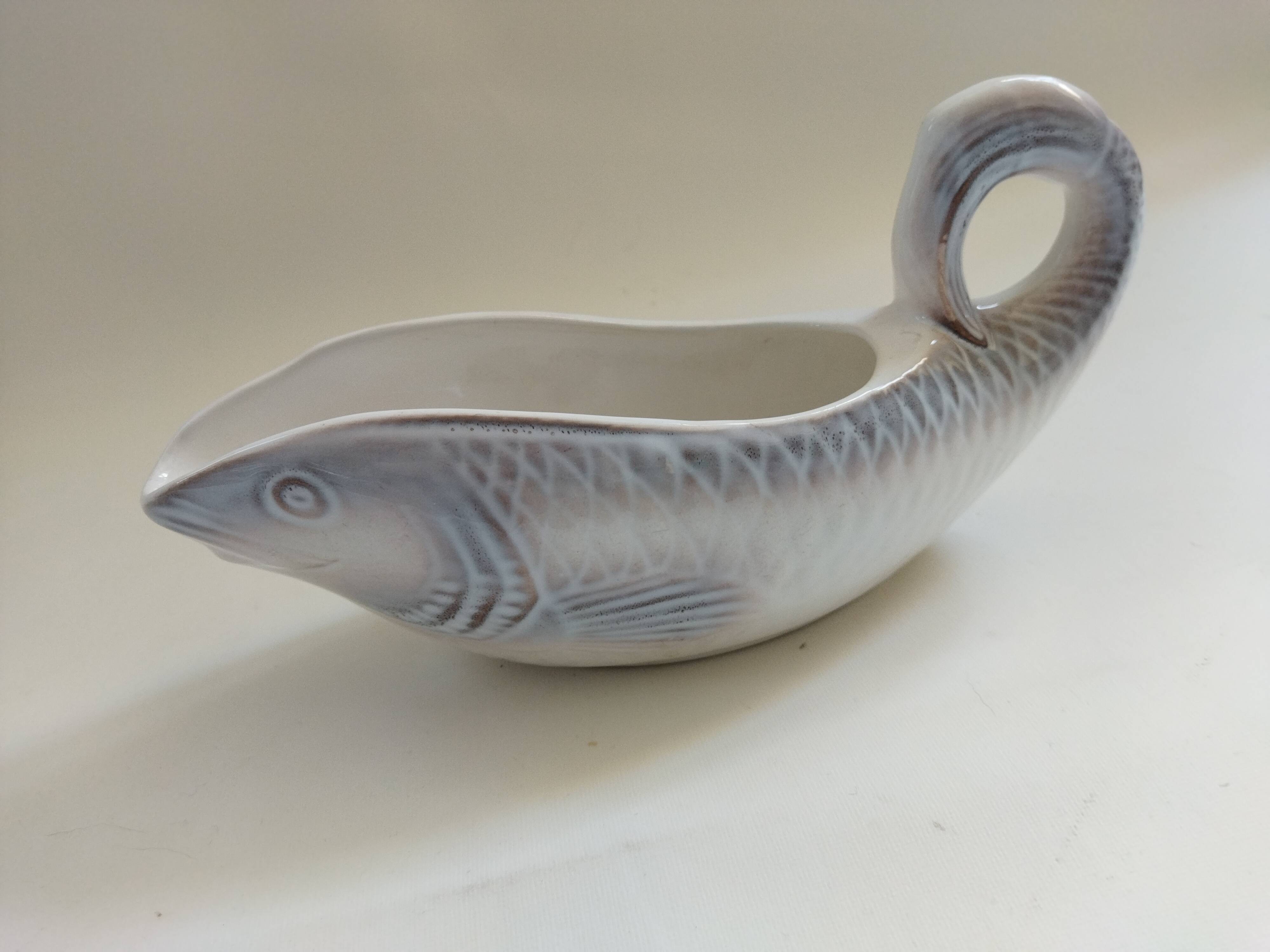 Saucière poisson en barbotine Sarreguemines