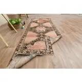 Vintage Turkish hallway rug handmade in orange-brown wool 93x291.