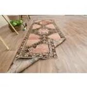 Vintage Turkish hallway rug handmade in orange-brown wool 93x291.