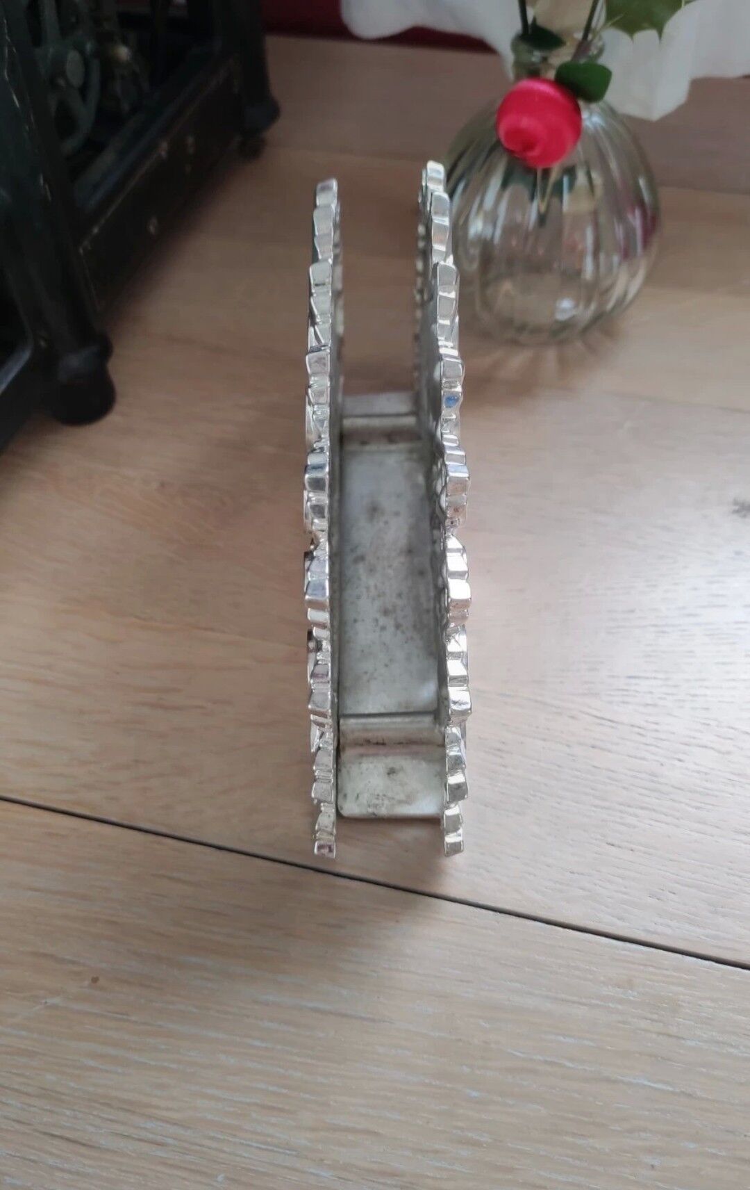 Vintage mail holder in silver metal peacock shape