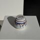Small water butter dish in vintage earthenware with blue and orange floral patterns D10