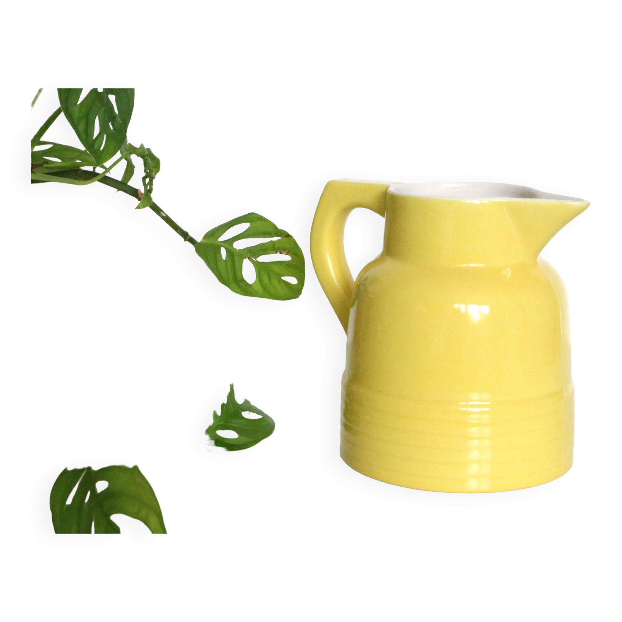 Water pitcher yellow ceramic, 1960s vintage French