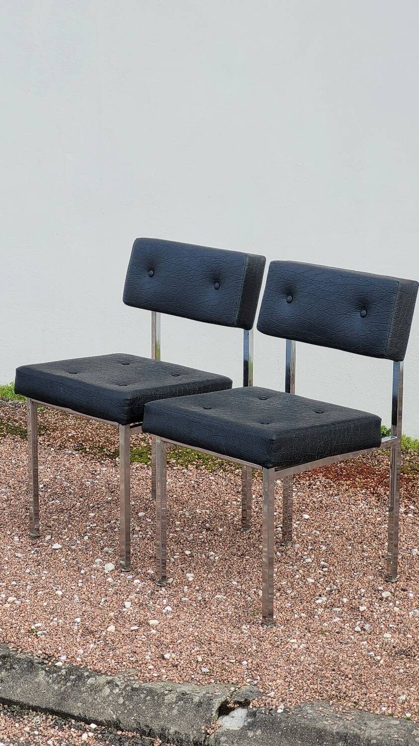 Pair of chromed design skai chairs - 1950s