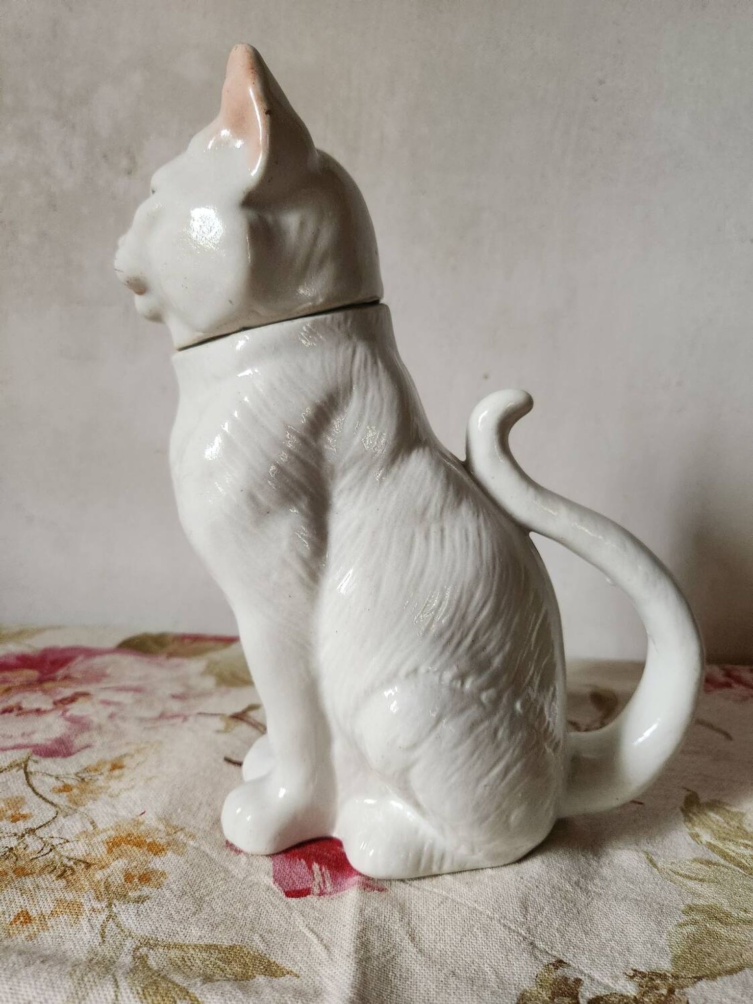 Carafe à chat absinthe en majolique george dreyfus antique vers 1900 avec tête et poignée de queue amovibles