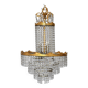 3-light chandelier in gold metal and glass pendants