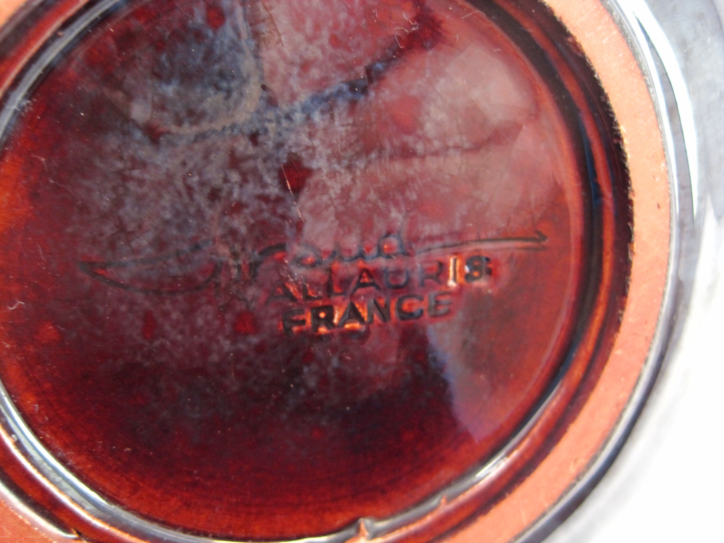 Empty ashtray pocket modernist ceramic iridescent wash VALLAURIS FRANCE circa 1950 1960