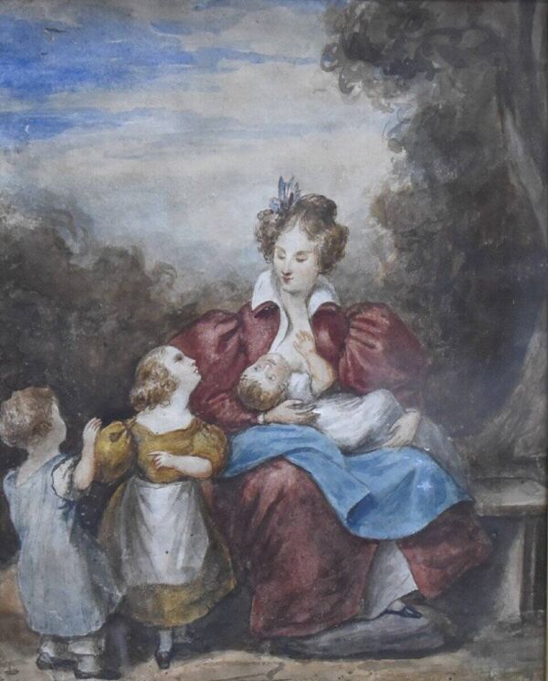 Attribué à Eugène Devéria (1805-1865) La Famille Heureuse, Aquarelle Encadrée