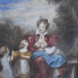 Attributed to Eugène Devéria (1805-1865) The Happy Family, Framed Watercolour