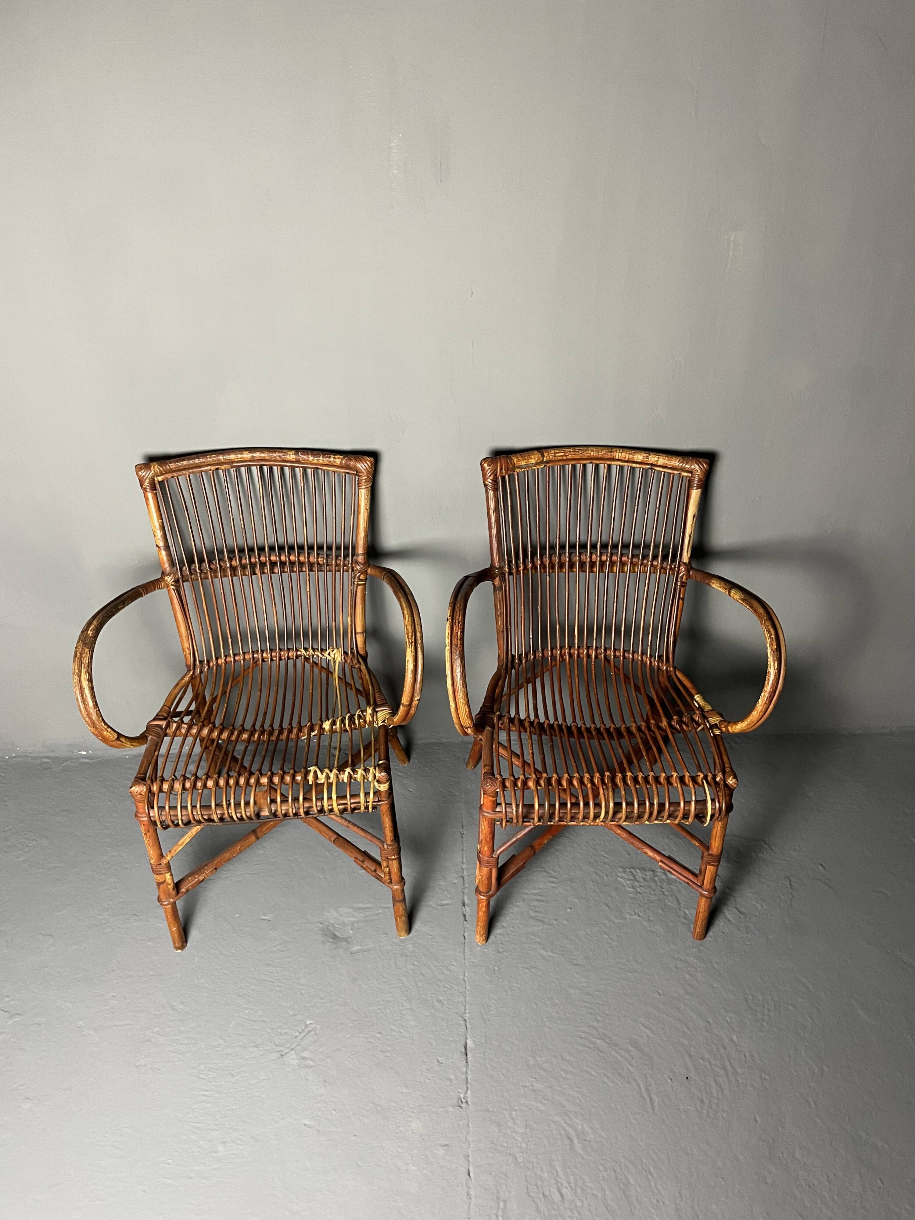 Paire de fauteuils en rotin 1930