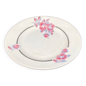 Standing plate with pink flowers and silver edging Moulin des Loups