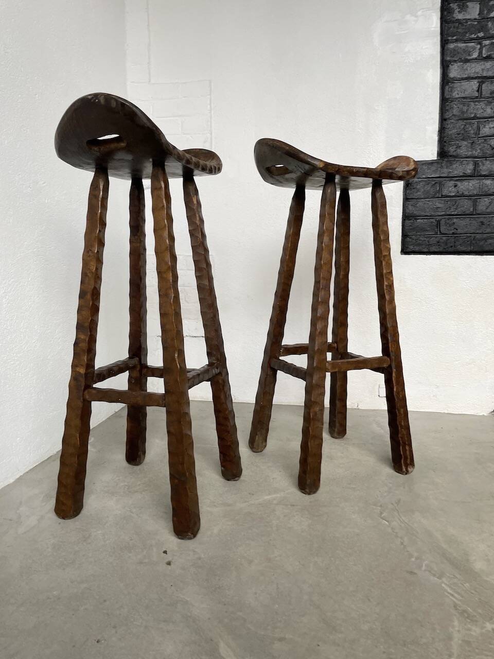 Pair of brutalist high stools
