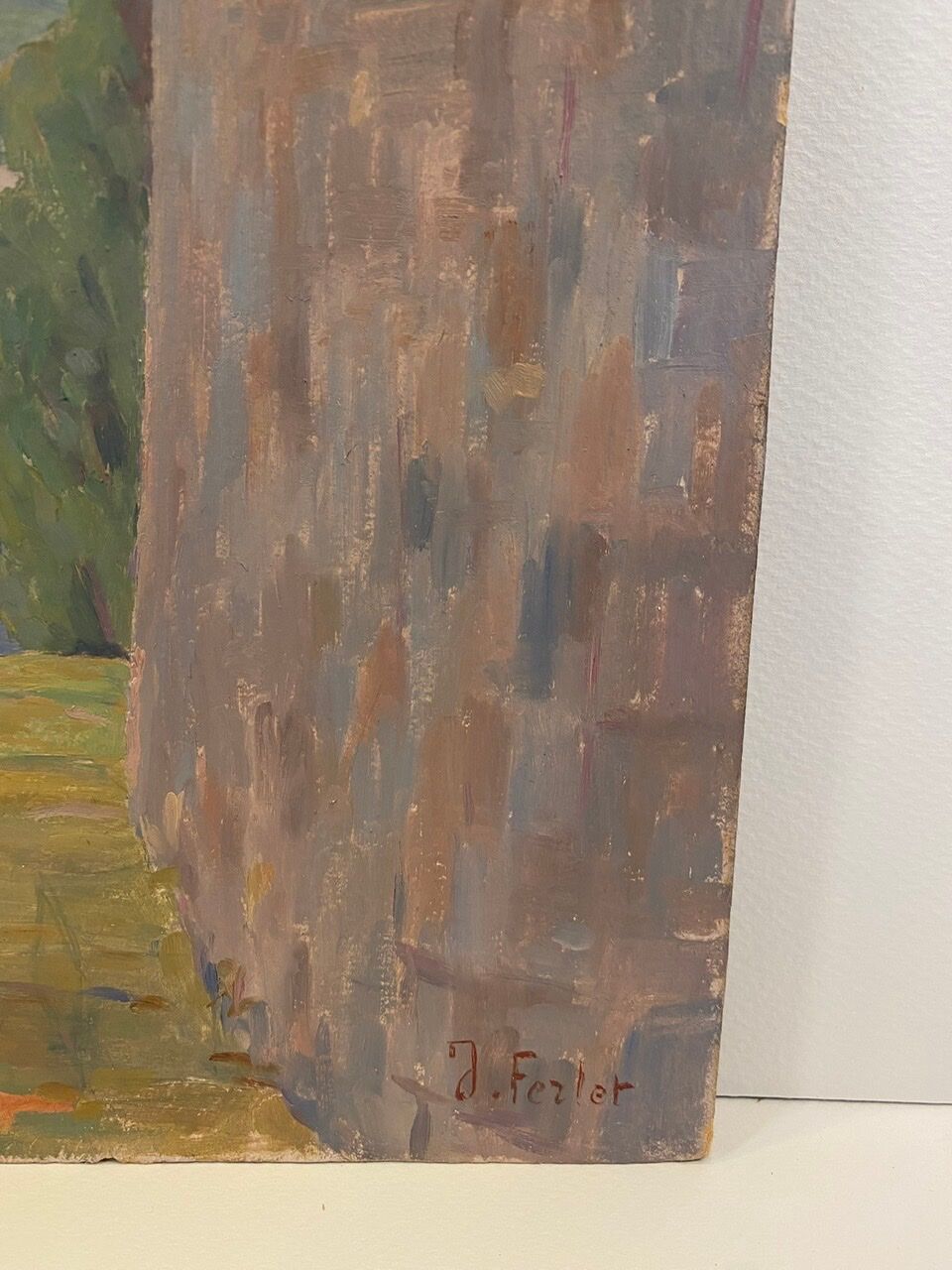 Old painting, Landscape Monts du Lyonnais, signed and dated 1946