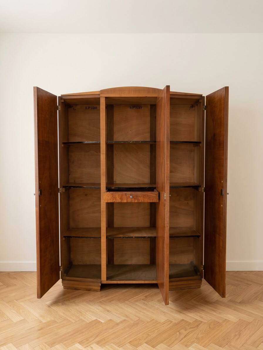 Antique Art Deco wardrobe in wood with mirror