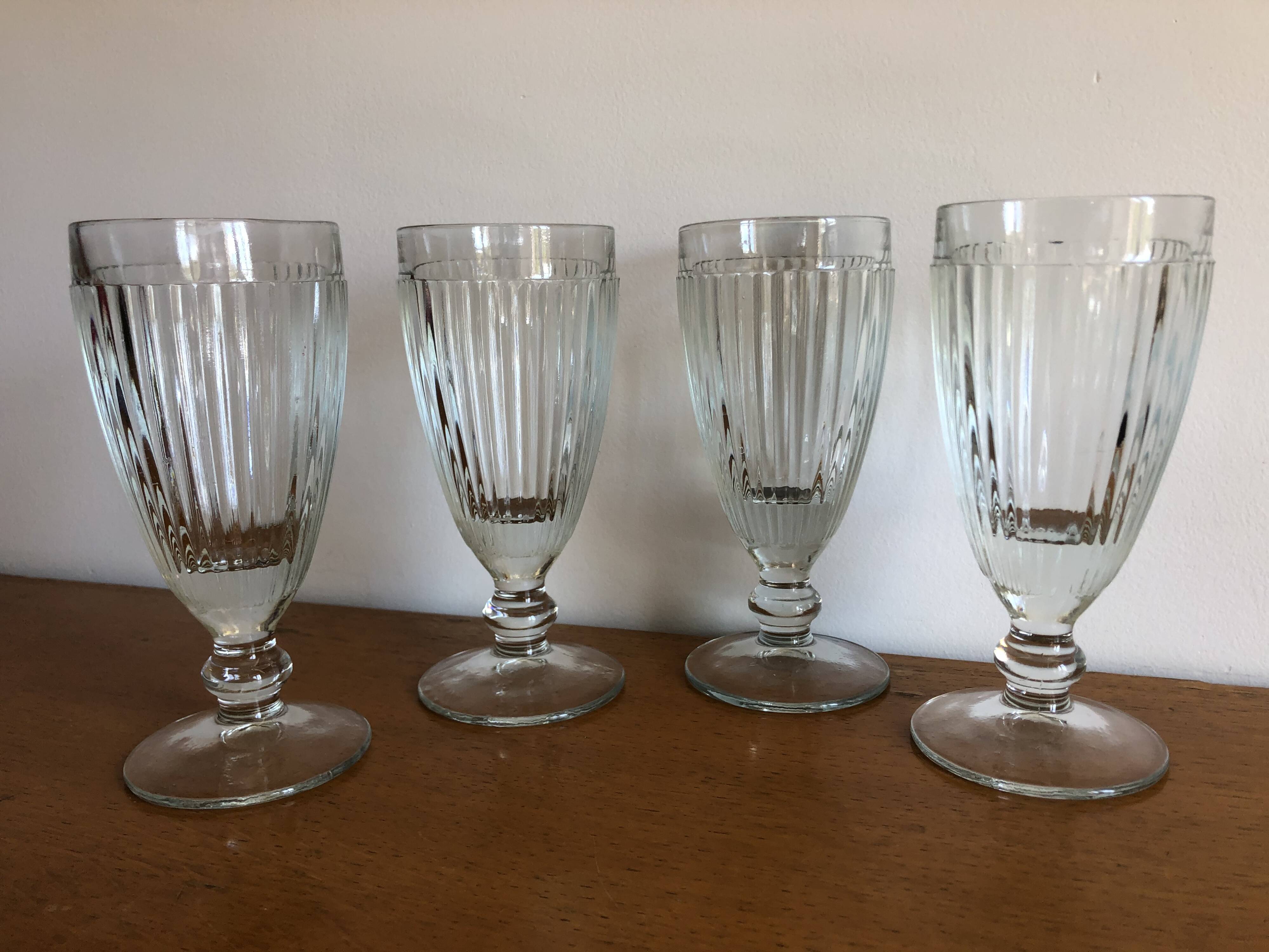 4 bistrot ice cream cups thick glass vintage