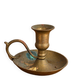 Antique patinated brass hand candlestick – Vintage rat of the cellar