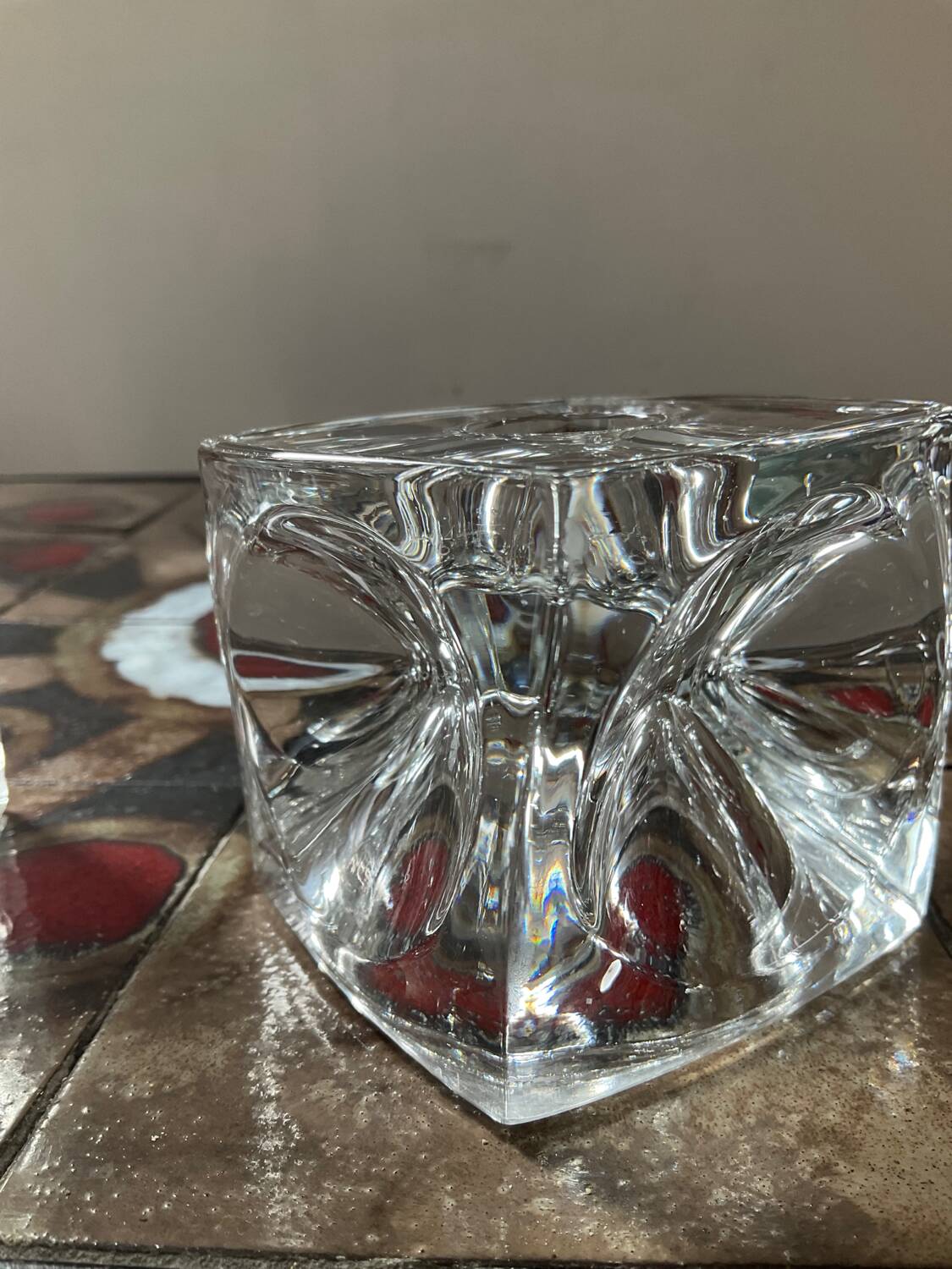 Series of 6 vintage cube candlesticks in molded glass