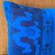 Electric Blue Vintage Turkish Rug Pillow, Hand-Stitched Wool Cushion