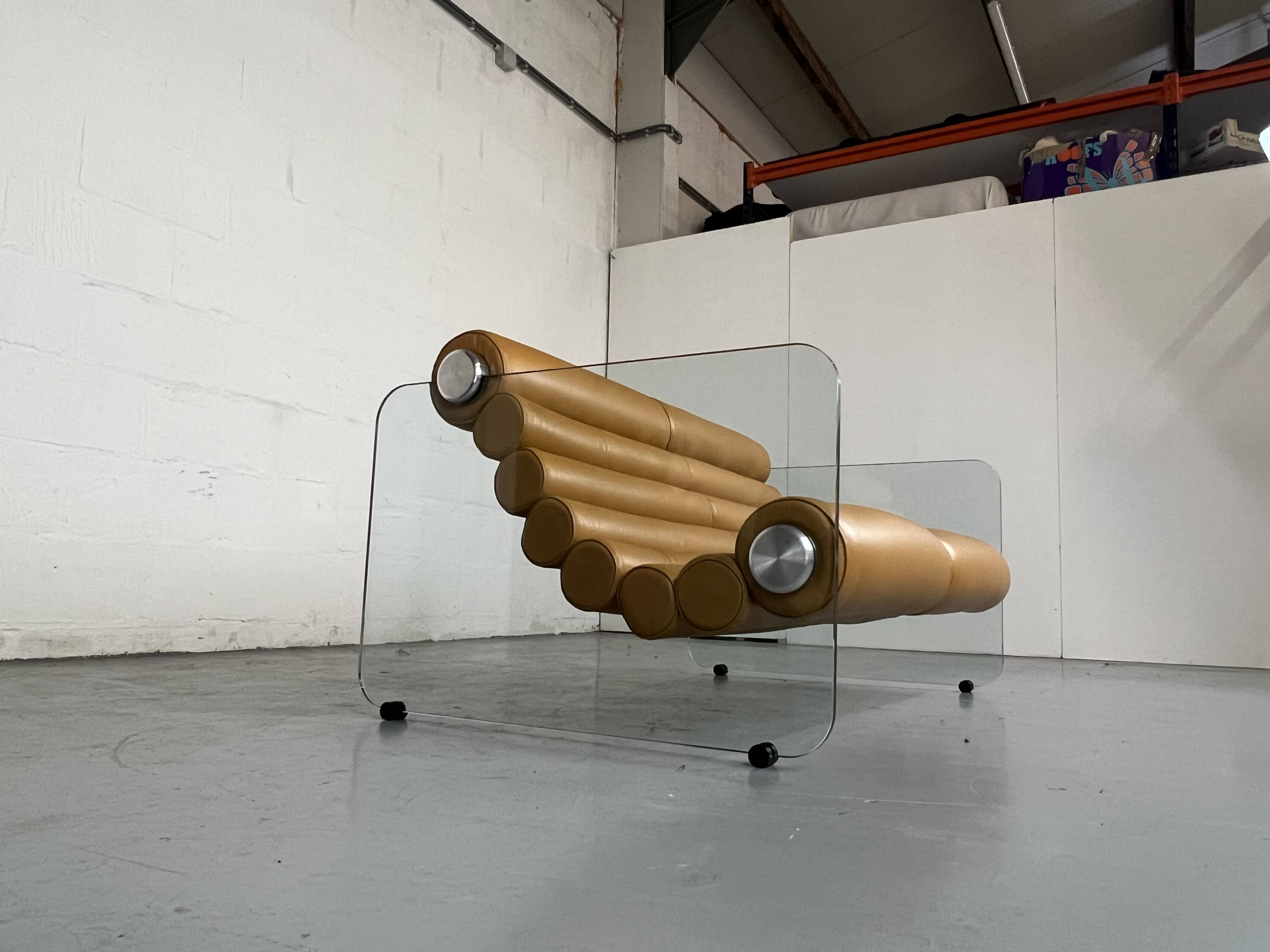 Hyaline leather and glass sofa by Fabio Lenci for Comfortline Italy 1960s