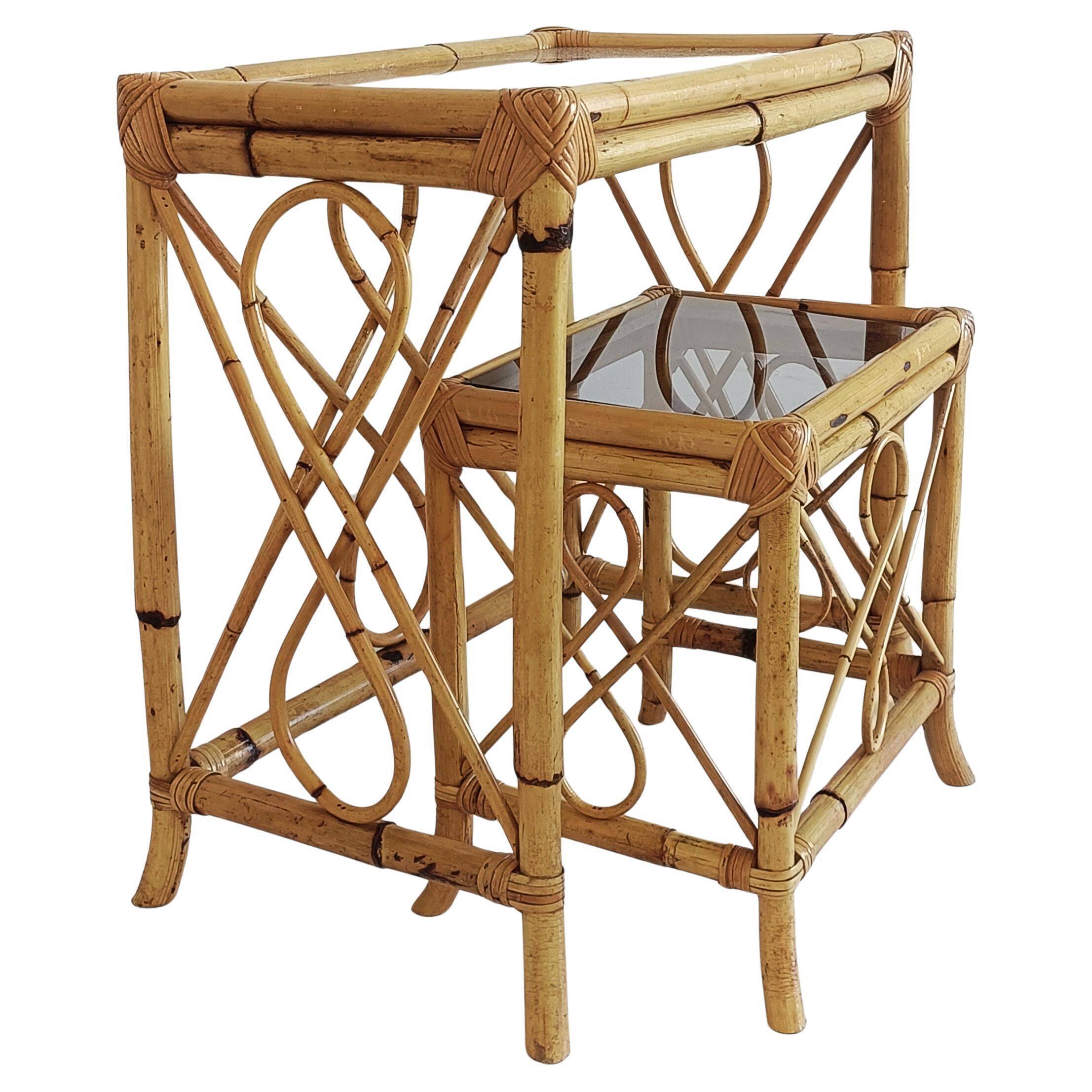 Mid-Century Modern Bamboo & Rattan Nesting Tables, Spain, 1960s