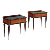 Tables de chevet vintage en placage de bois exotique et verre, Italie, XXe siècle
