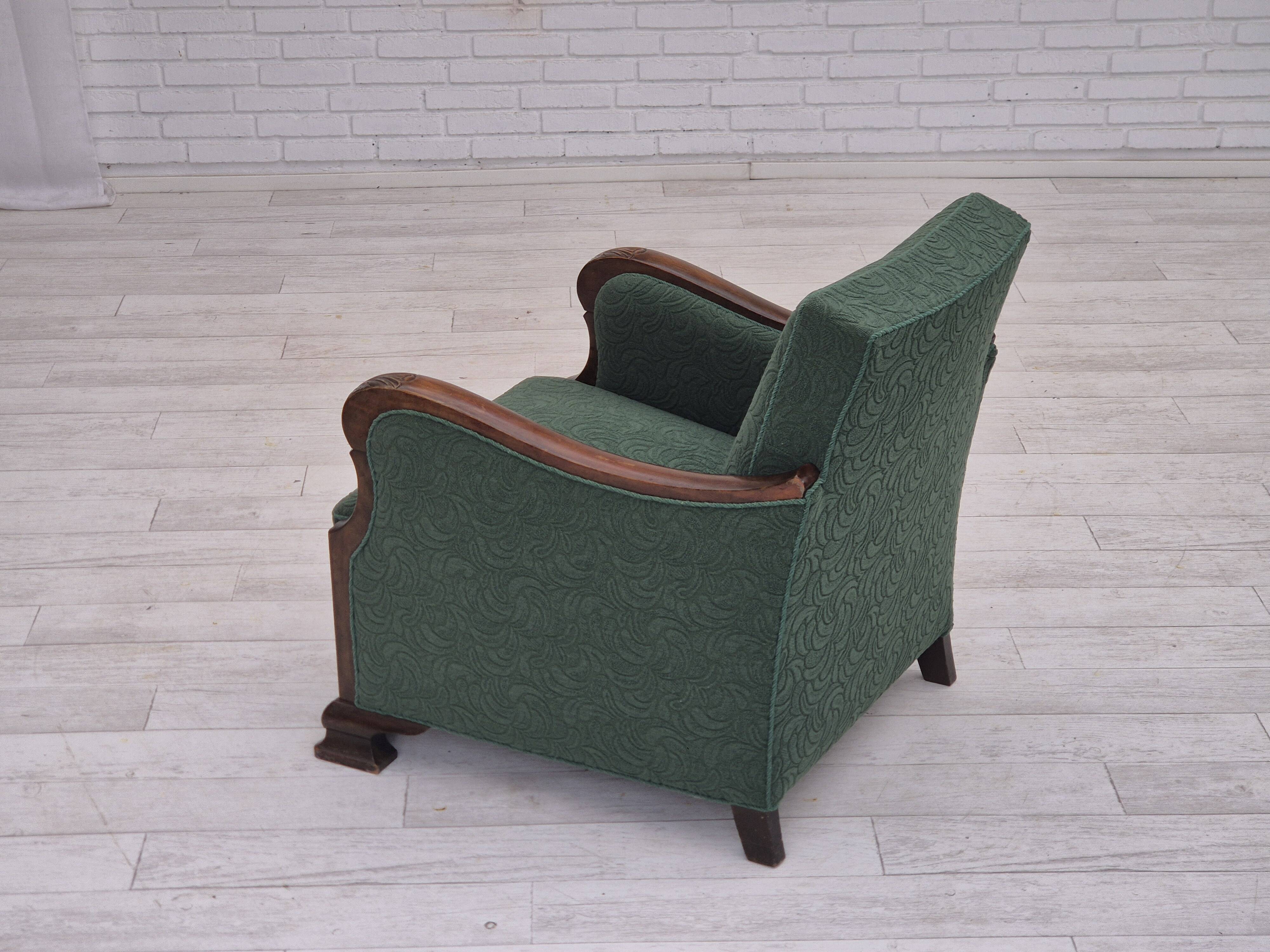 1950s, Danish relax chair, green furniture blend wool fabric, beech wood.