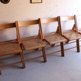 Set of 5 vintage folding chairs in beech and cane – Italy, 1970s