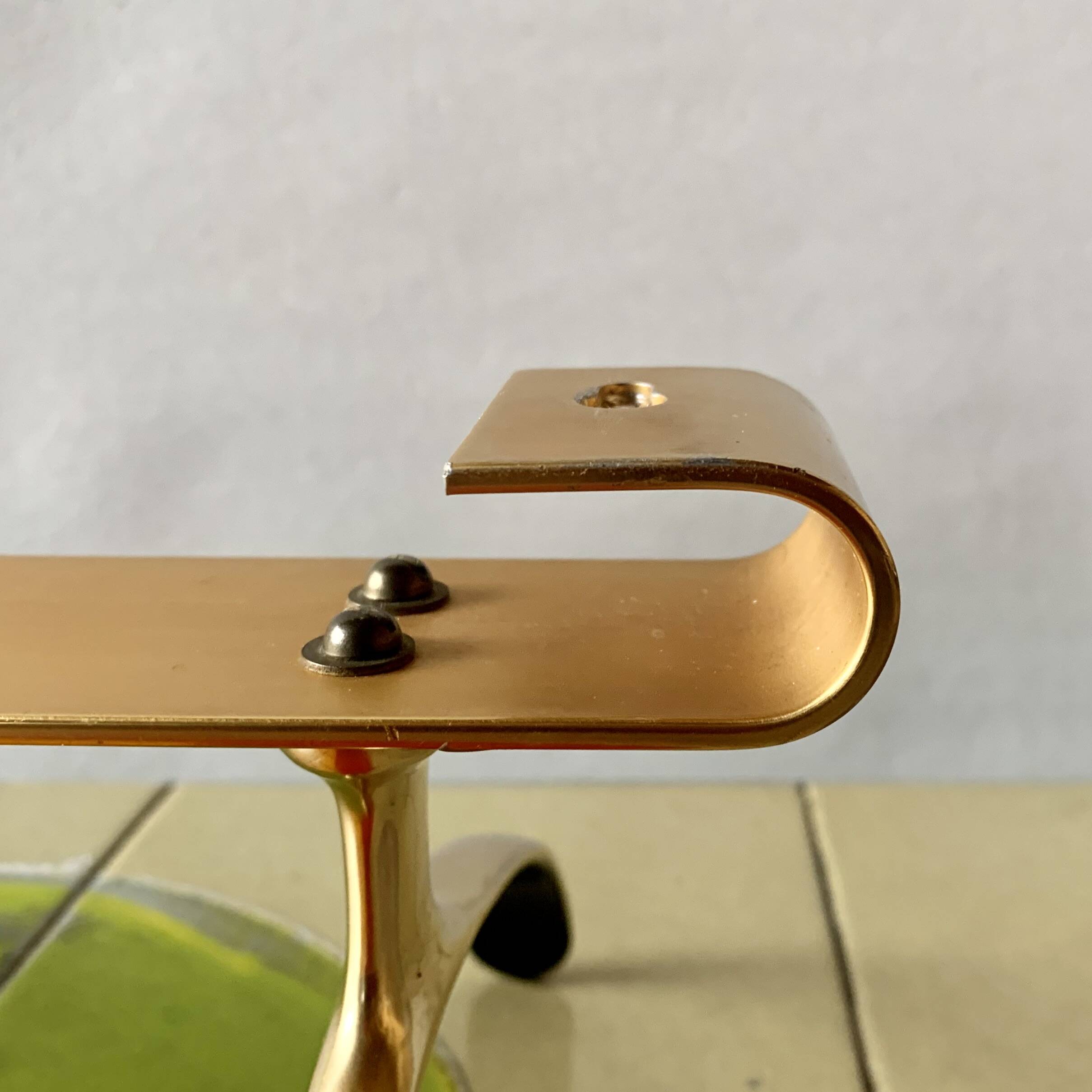 Vintage wall-mounted coat rack in golden aluminum - triple coat hook
