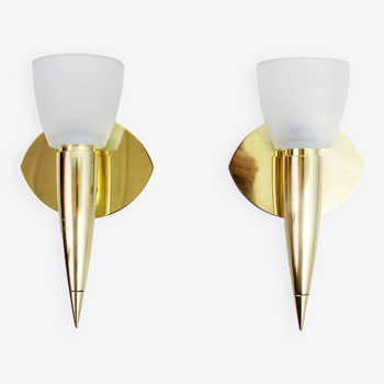Pair of Italian brass and glass wall lights