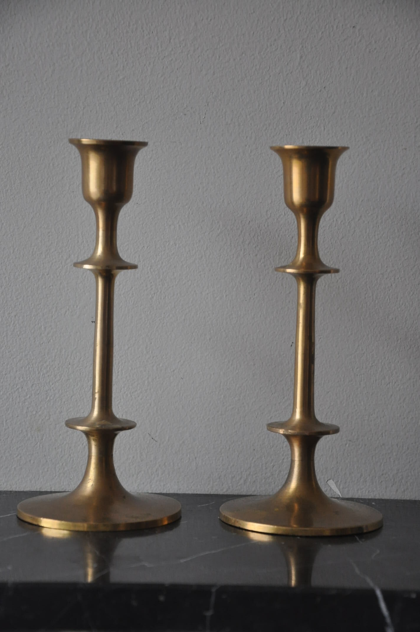 Pair of vintage Scandinavian brass candle holders