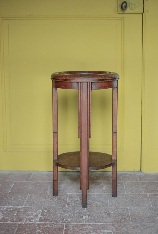 Sellette bois vintage, guéridon bois et marbre, piédestal bois,porte-plante