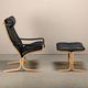 Ingmar Relling Siesta Lounge Chair and Ottoman in naturel Oak and Black Lea