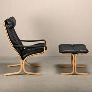 Ingmar Relling Siesta Lounge Chair and Ottoman in naturel Oak and Black Lea