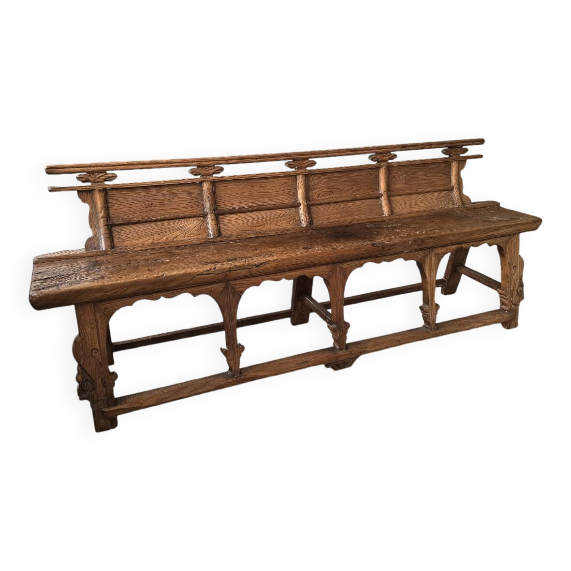 Chinese bench, 19th century, solid elm, temple