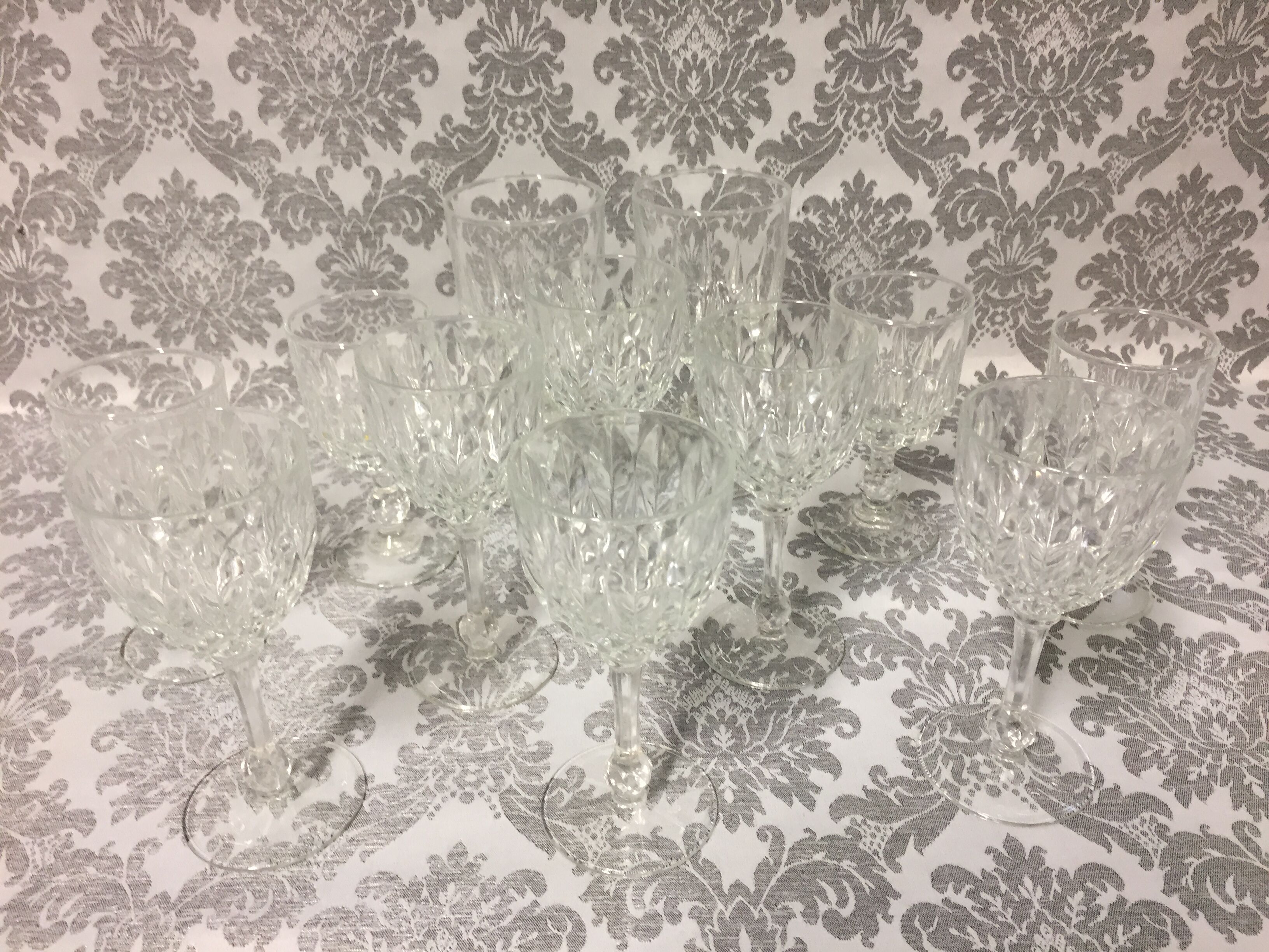 Set of 12 glasses with glass and crystal foot glass wine water tableware France 1950