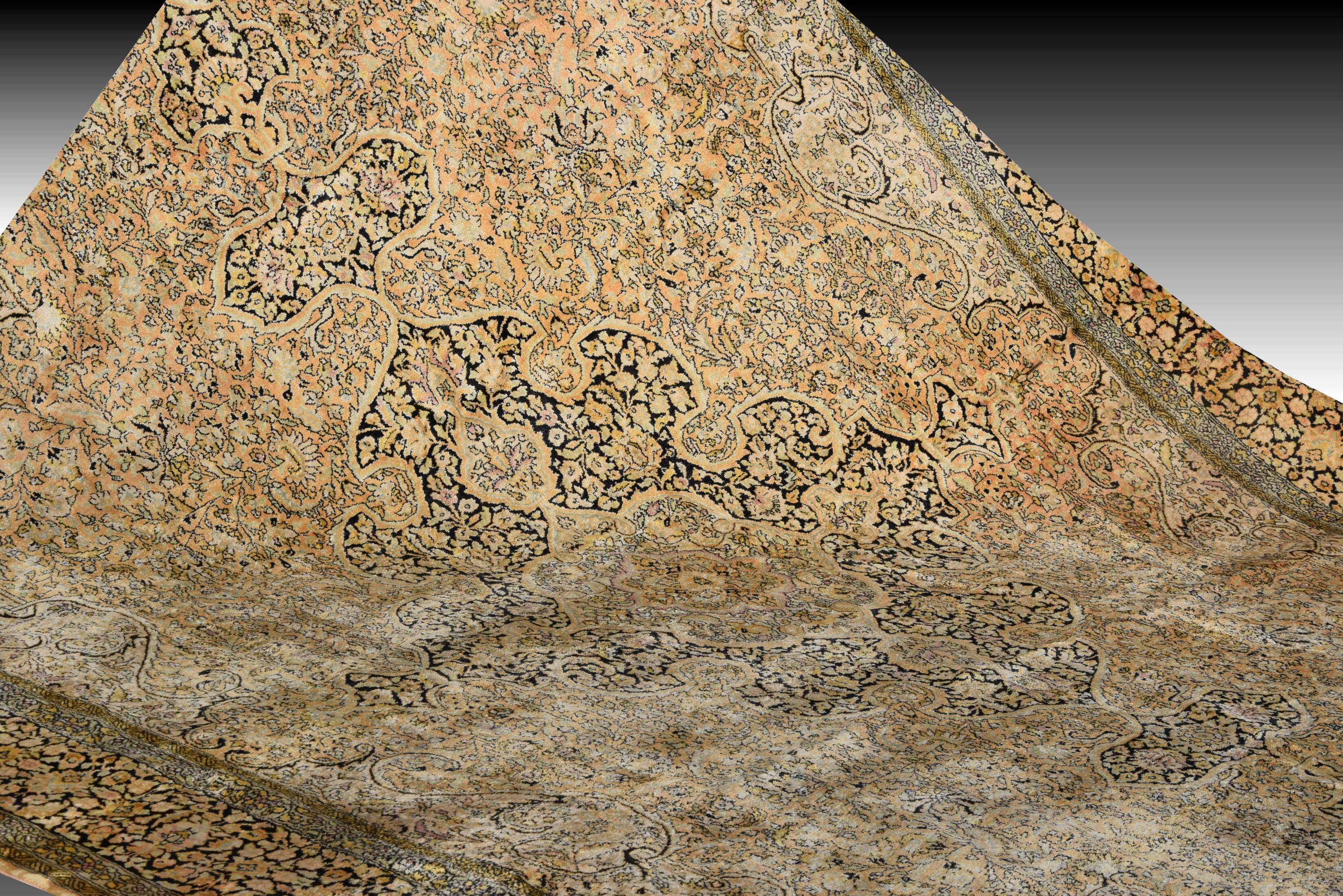 Large kashmir silk rug - india, handmade. - ✔ size: 3.95 x 2.75 metres