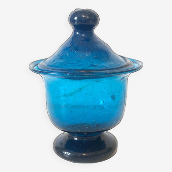 Blue blown glass candy box